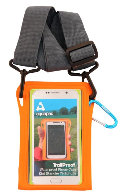 Multifunktions Tasche, Trailproof Phone Case, wasserdicht, small, orange mit Schultergurt grey